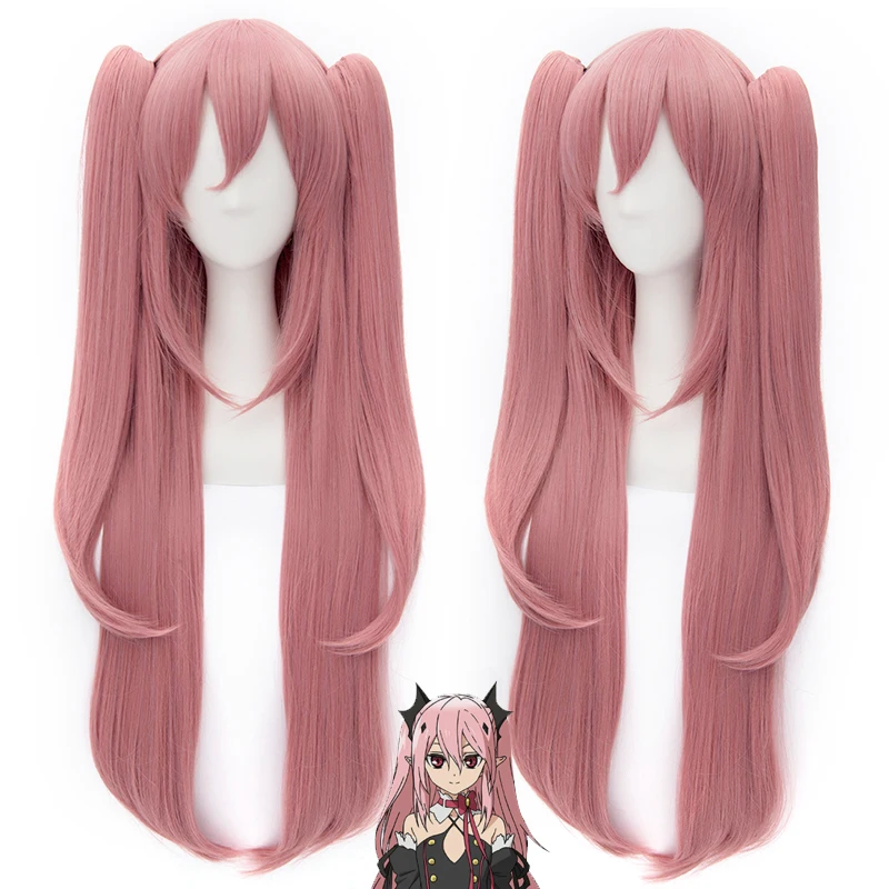 

100cm/39" Seraph of the End Krul Tepes Bangs Clip Ponytails Pink Long Hot Pink Cosplay Hair Wig