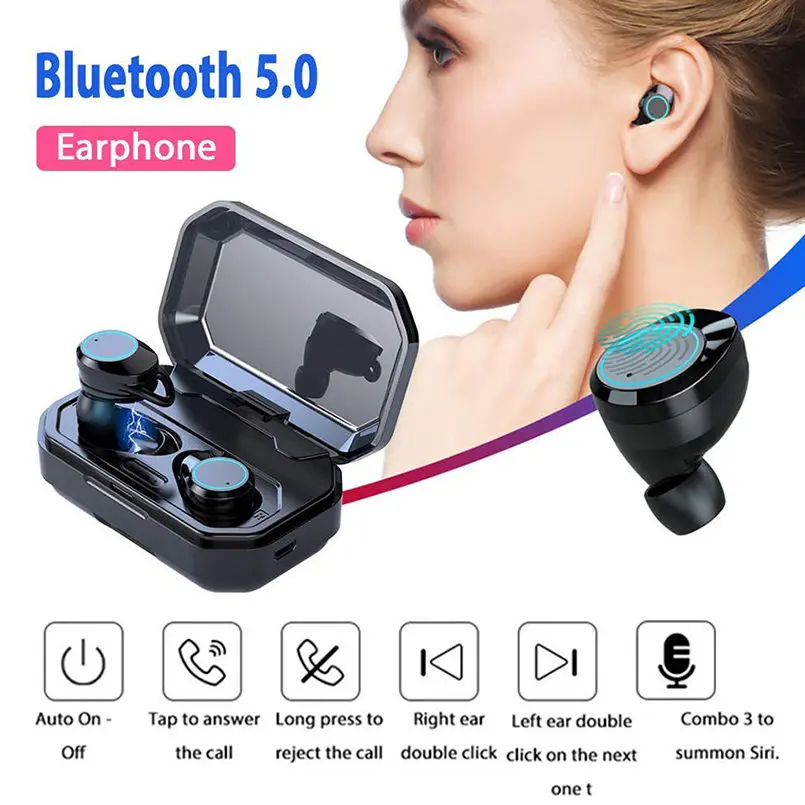 

TWS Bluetooth Earphone Stereo Hi-Fi Sound Touch Control Wireless Earbuds IPX7 Waterproof Headset with 3000mAh Charging Case