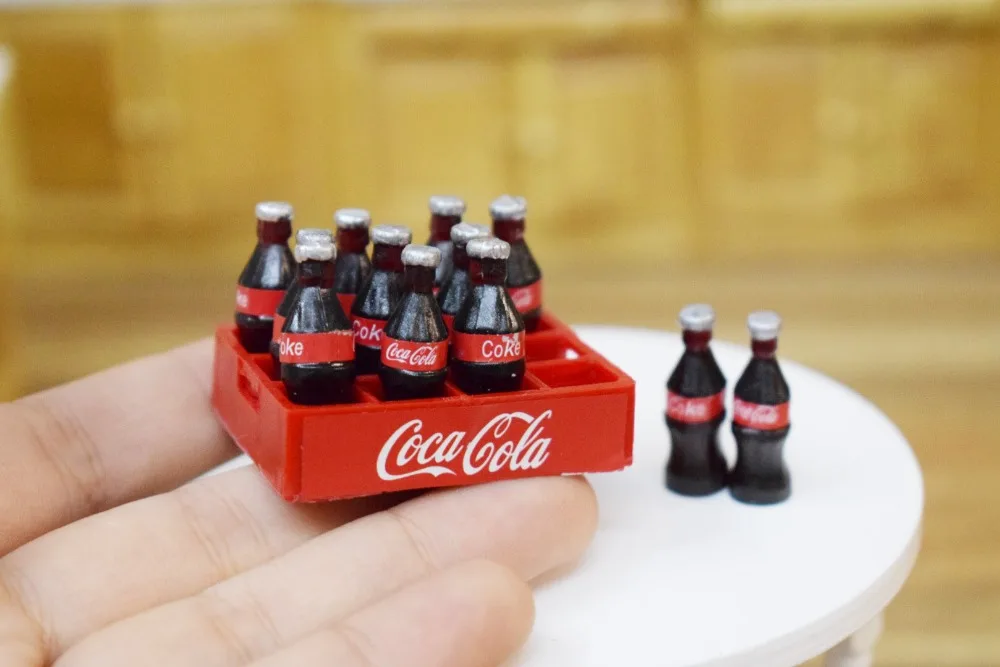 12 Bottle Coke Cola Tray set Dollhouse Miniature Soda Beverage Kitchen Accessory 