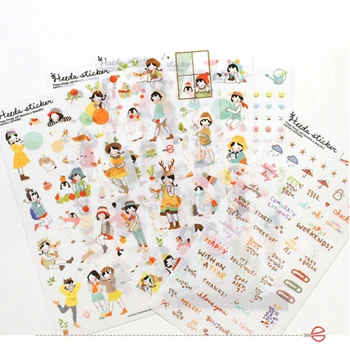 

6sheets/lot Lovely Girl Transparent Planner Calendar Book Cute Diary Sticker Scrapbook Decoration Vintage Paper Stickers Diary