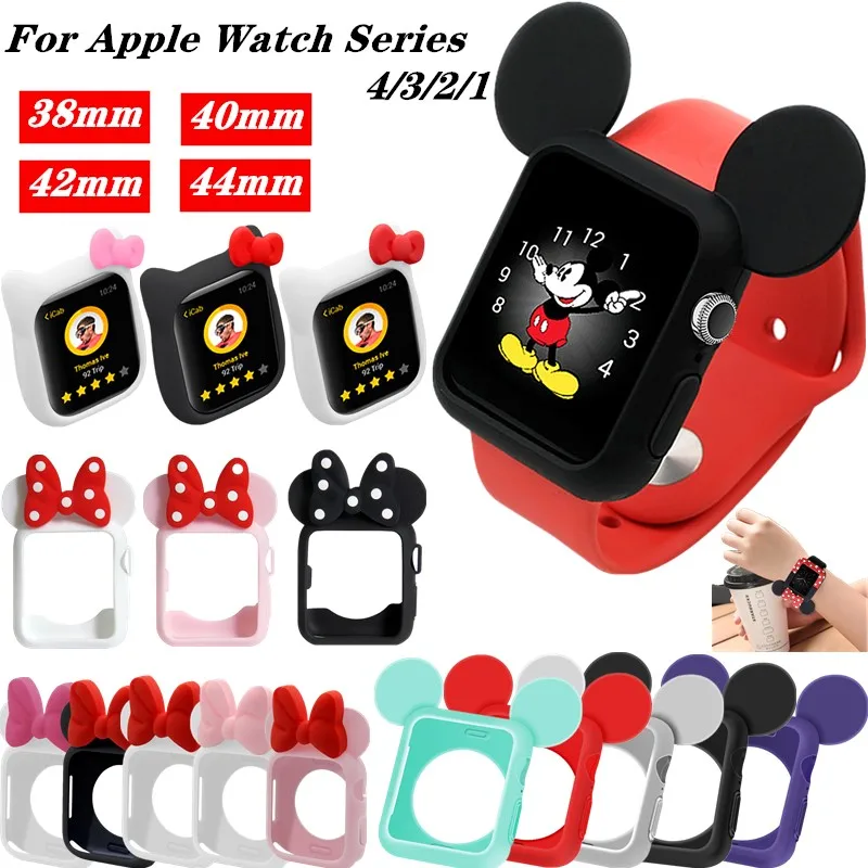 Soft Silicone Replacement Cove bumper For Apple Watch 4 44-40mm Cute Minnie Protective Case for iWat