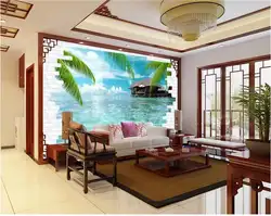 Пользовательские 3D Фото Обои номер росписи Мальдивы моря, кирпич пейзаж HD живопись фото диван ТВ фон нетканые обои росписи