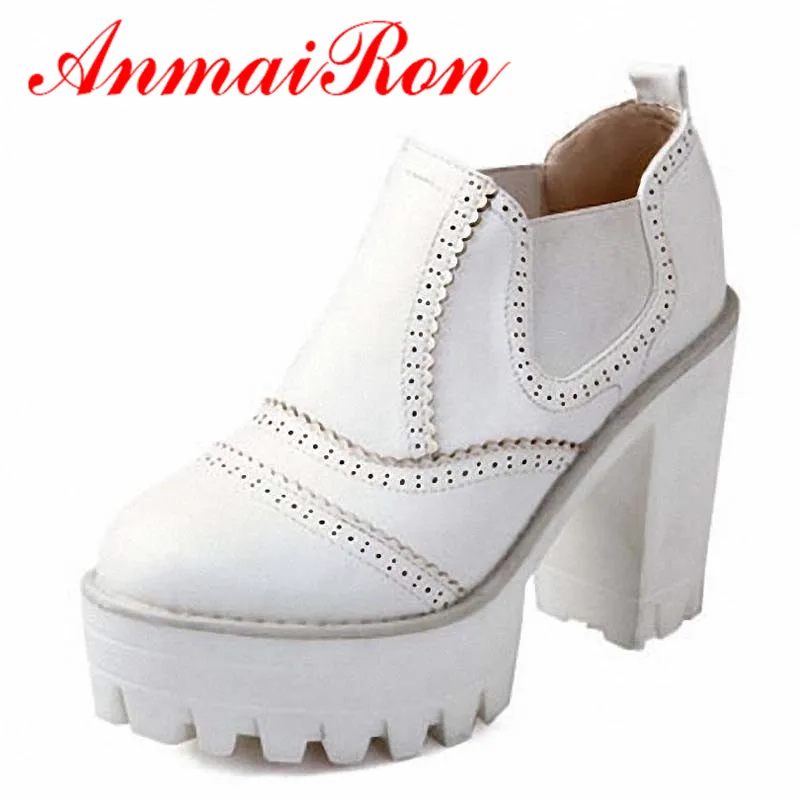 

ANMAIRON Women Shoes Ankle Boots for Women New Square Heels Women Shoes Platform Pumps Martin Boots Black White Brown Punk Boots