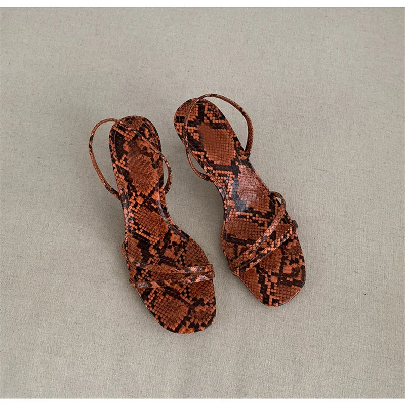 Hot sale Snakeskin high heel sandals women open toe thin heels woman shoes ankle back strap dress party sandals female summer