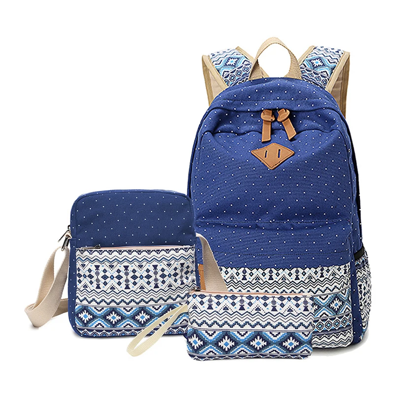 

2019 New 3 Pcs Set Women Backpack Canvas Fashion National Floral Printing Backpacks For Teenage Girls School Bags Mochila