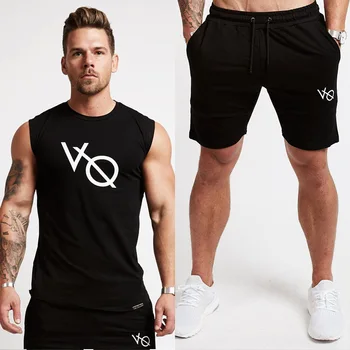 

2018 New Men's Tow-piece gym Running Suit Sportswear Basketball Training Fitness Compression T-Shirts+Shorts 2 Pcs Set