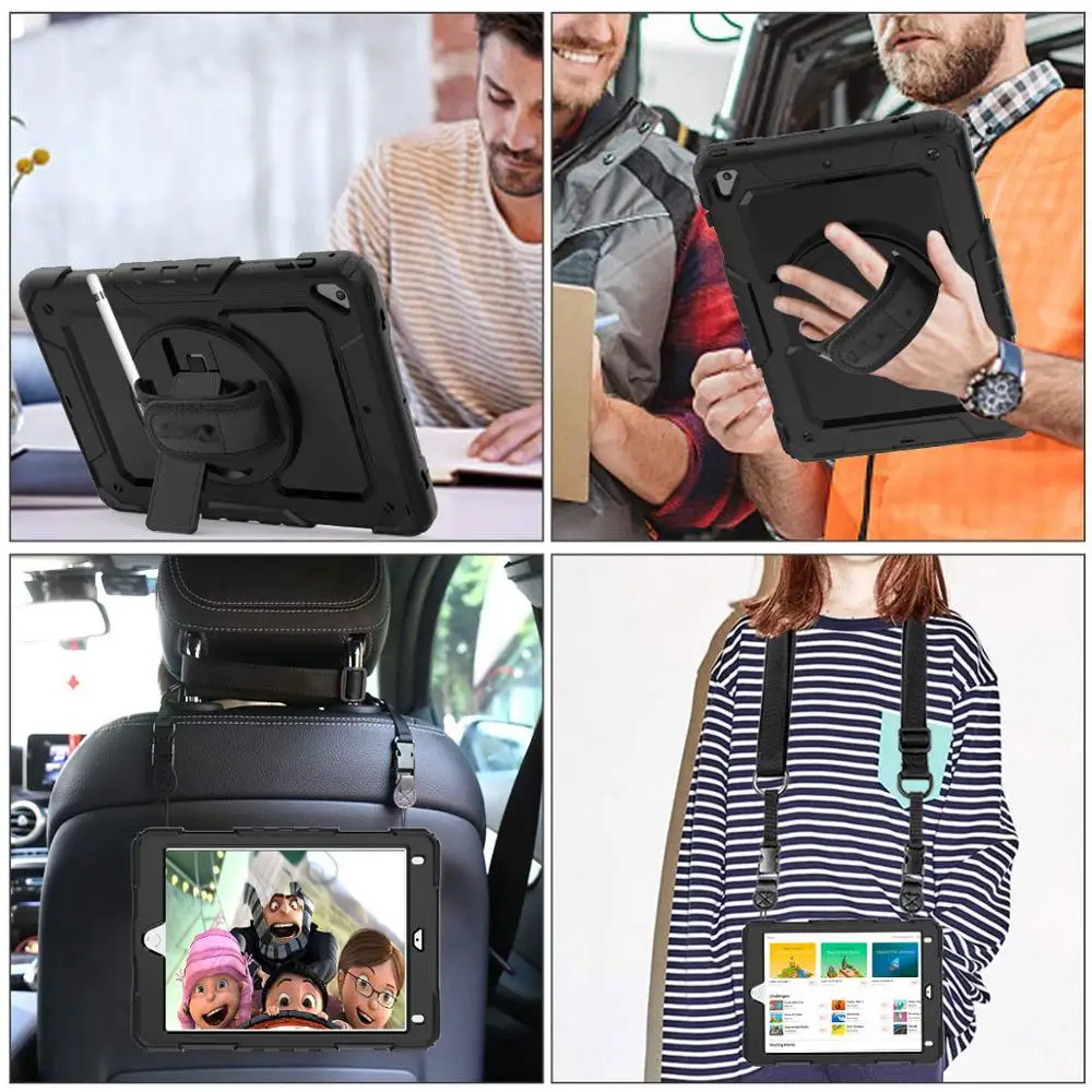 Для Coque iPad Air 2 Чехол для детей противоударный ремешок на плечо со встроенным протектором экрана ПК резиновый чехол для iPad Air 2 iPad 9,7
