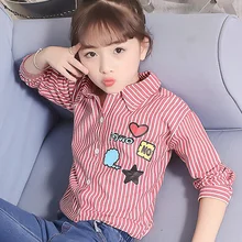 Детские Полосатые блузки для девочек, весенние рубашки с длинными рукавами и сердечками топы для маленьких девочек, детская школьная форма из хлопка для детей от 3 до 12 лет