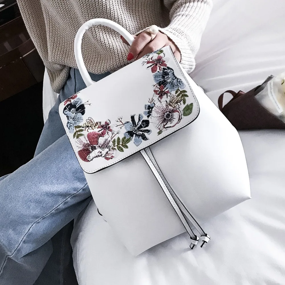 Для женщин Мини вышивка цветок Backpckpack Модельер из искусственной кожи рюкзаки для