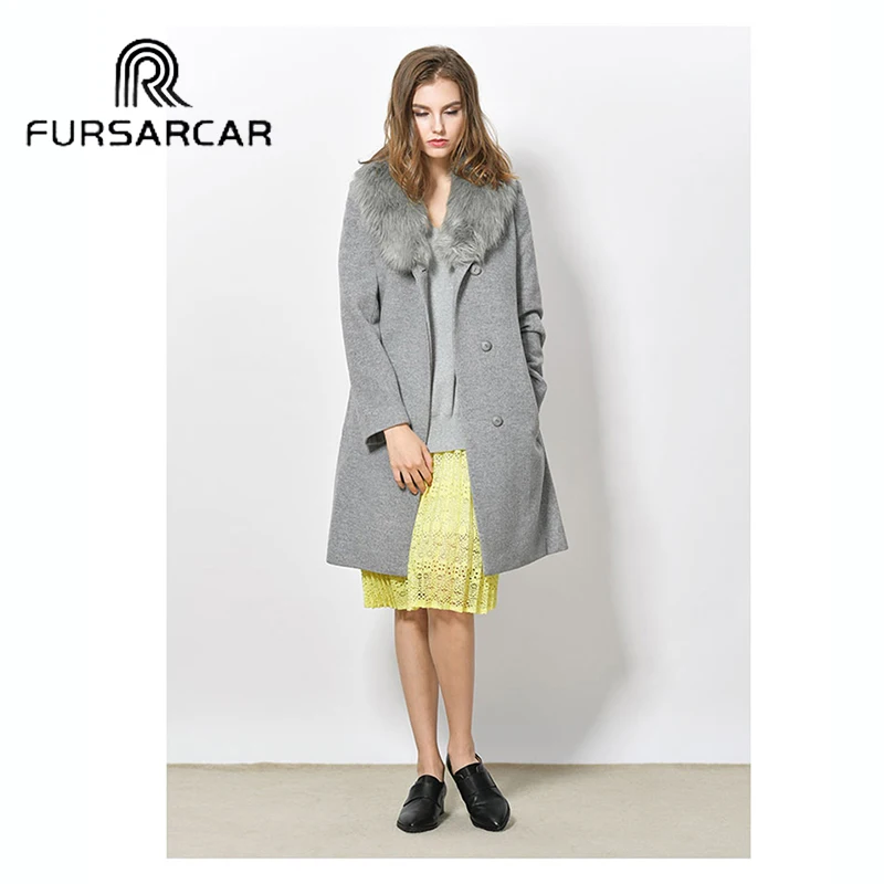 Женское меховое пальто FURSARCAR роскошное теплое из овечьей шкуры с воротником