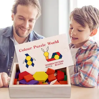 

60pcs Early Learning Wooden Bricks Game DIY Color Blocks Set Toys Educational Toys Developing Geometric Cognition Ability