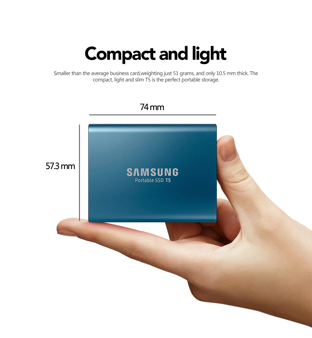Samsung T5 портативный SSD 250 ГБ 500 1 ТБ 2 ТБ USB3.1 Внешние накопители USB 3,1 Gen2 и обратная совместимость с USB для ПК
