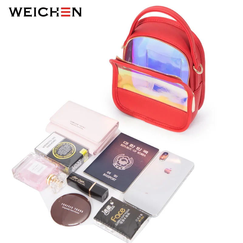 WEICHEN de láser brillo las mujeres Mochila bolso de PVC y cuero de la PU Mochila bolso de hombro pequeño damas marca Mochila Mujer