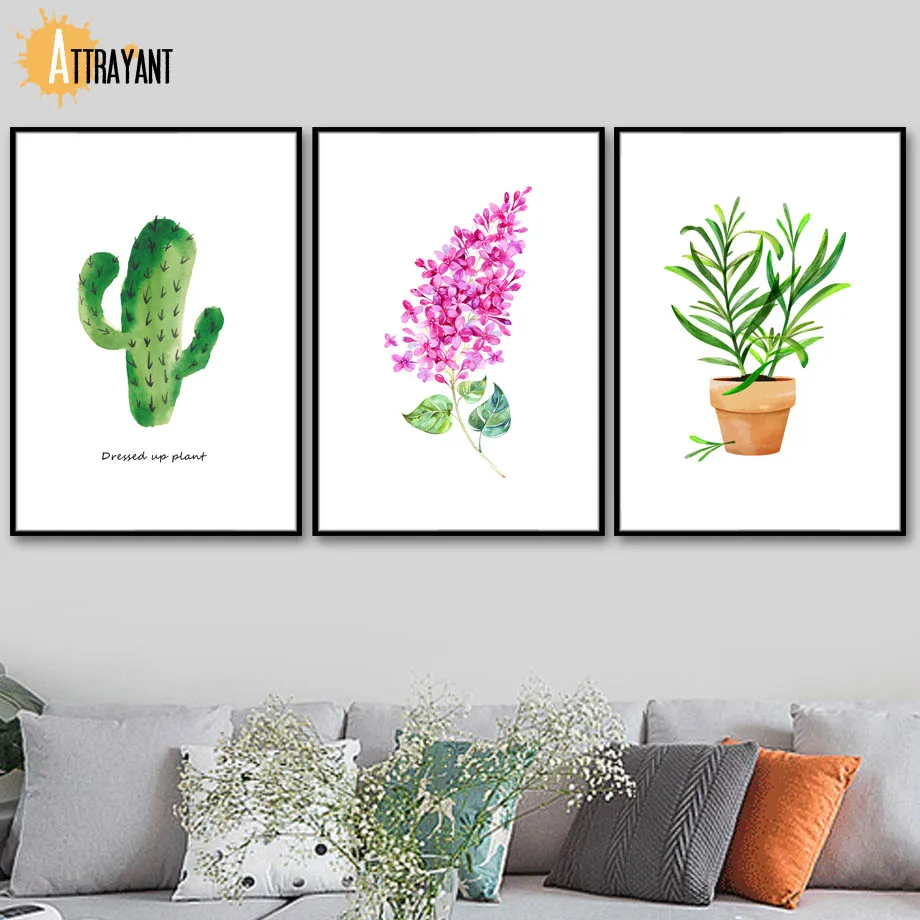 

Lilac Cactus Watercolor Plant Nordic Poster And Prints Wall Art Canvas Painting Wall Pictures For Living Room Bedroom Home Decor
