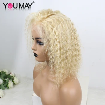 

613 Blond Curly Short Bob Lace Front Human Hair Wigs Pre Plucked 150% Transparent 13X6 Colored Lace Wigs For Women You May Remy