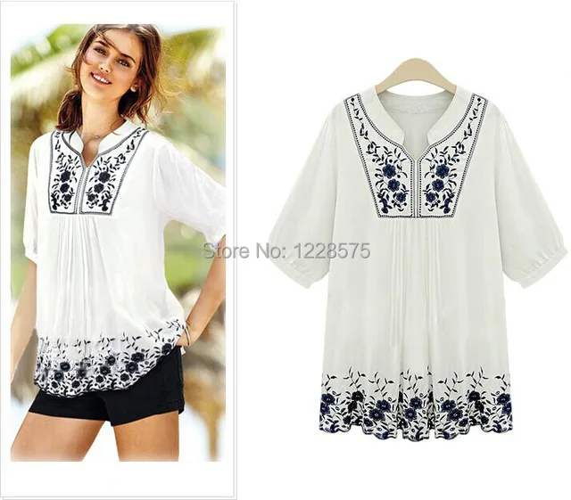 Free shipping national ethnic mexican embroidered blouse