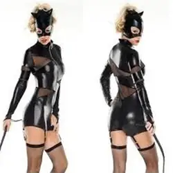 2017 г.; костюм черный взрослых виниловая кожа Feline командовать сексуальная вырезать Женщина-кошка Хэллоуин костюм Косплэй W407902