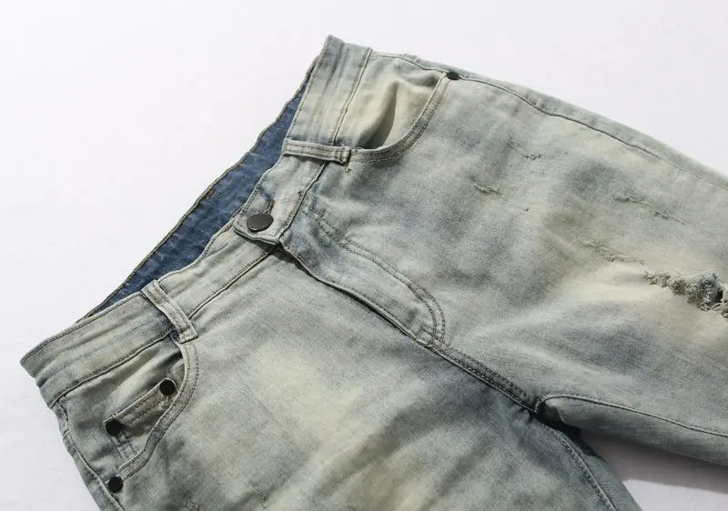 Новые рваные на коленках отверстие тонкие джинсовые брюки джинсы стимпанк рок стиль