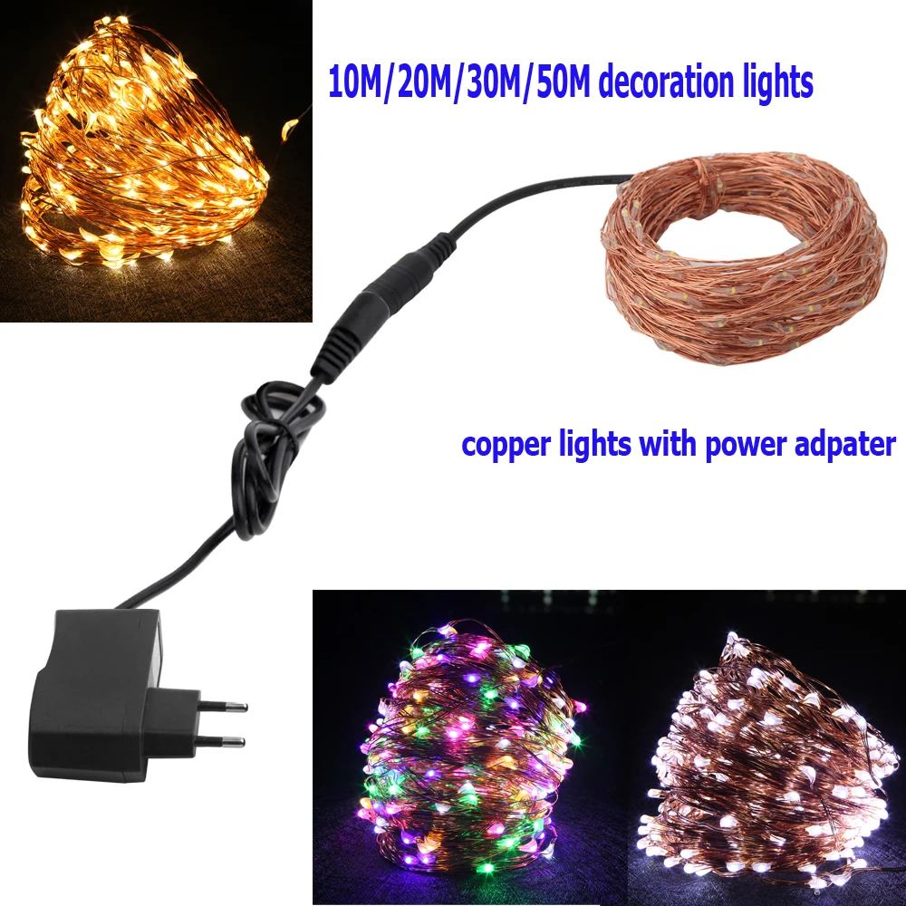 12v Copper String Lights 10m 20m 30m 50m Led Fairy Light with Power