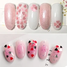 1 коробка разерцветное сердце форма ногтей блестки, пластинки Розовый Фиолетовый Блеск Блестки маникюр Дизайн ногтей украшения