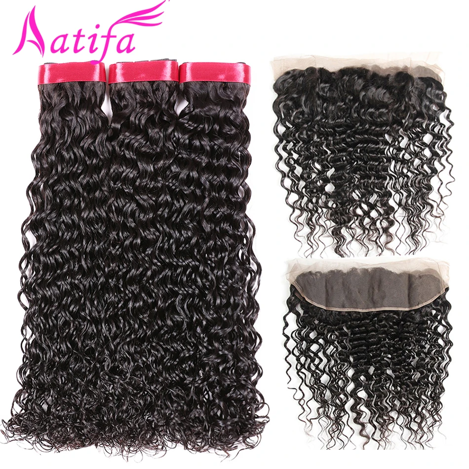 Malaysian Water Wave Hair With Frontal Closure Human Hair 3 Bundles With Lace Closure 13x4'' From ear to ear Aatifa NonRemy Hair