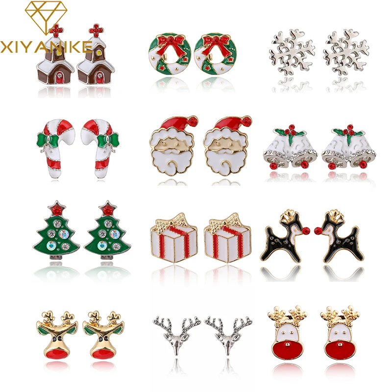 

XIYANIKE Boutique New Fashion Women Elk Santa Claus lovely Tree Bell Christmas Jewelry Christmas Earring For Women Gifts E1372