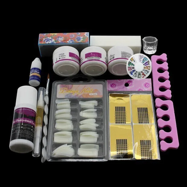 Pro Full Pro Nail Art Tips Kit DIY Acrylic Nail Liquid