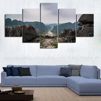 

5 Pieces Canvas Painting Beautiful Top Mountains View Landscape Modern Wall Art Nature Scape Pictures for Livingroom Background