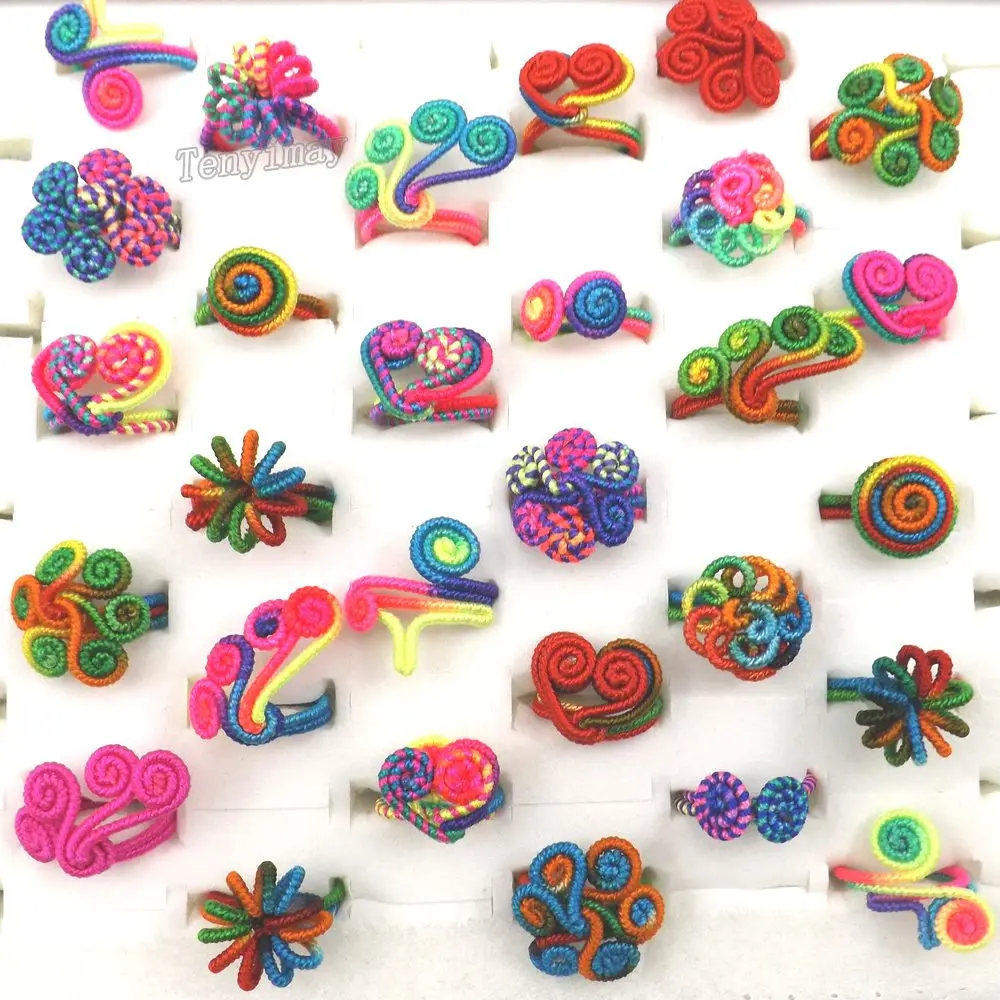 

25pcs/lot Chinese Ethnic Thread Twisted Rings Mixed Color Adjustable Size For Wedding