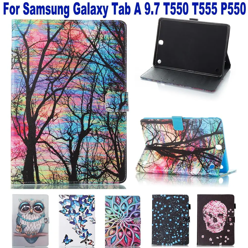 Стенд Wallet Case слот для карт samsung Galaxy Tab 9,7 T550 T555 P550 чехол принципиально Tablet Мода узор череп Shell