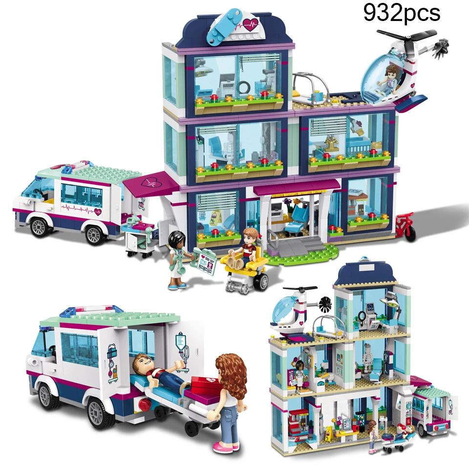 

932pcs Friends City Hospital Nursery Ambulance Building Blocks Mini Girls Action Figures Bricks Educational Toys For Child Gifts