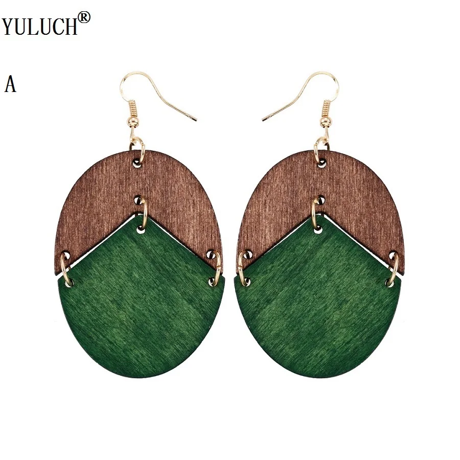 

YULUCH 2018 New Design Natural Wooden Earrings Two Colors Oval Wooden Earrings DIY Gold Hook Earrings For Woman Girls Jewelry