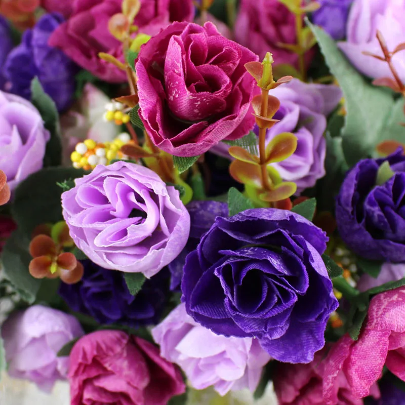 Flone Artificial Silk Rose Bouquet Fake Flowers Home Wedding Display Flower European Rose Small Bouquet Party Decoration (19)