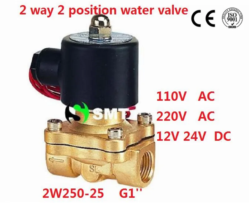 

Free Shipping 5PCS 1" Brass Solenoid Valve 12V Normally Closed Water, Diesel 2W250-25 FKM