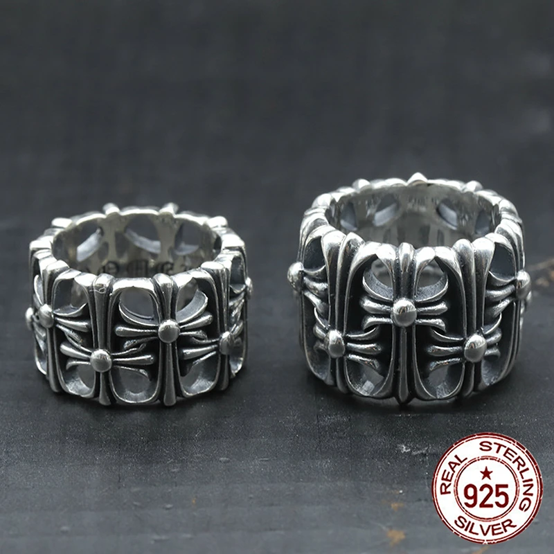

100% S925 sterling silver ring personality fashion retro punk style open domineering cross around modeling 2018 new gift to send