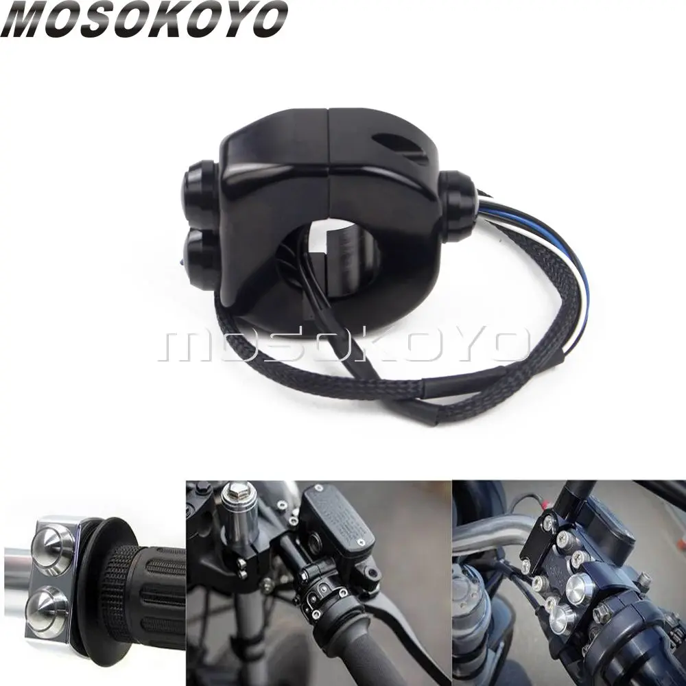2 x CNC Motorcycle Cafe Race Handlebar 22mm Self Latching Switch 3 Reset Buttons