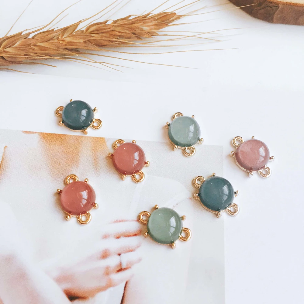 

Glass Pendant Eardrop Gold Plated Alloy Necklace Earring Accessories Connector Jewelry Component Diy Handmade Material 8pcs