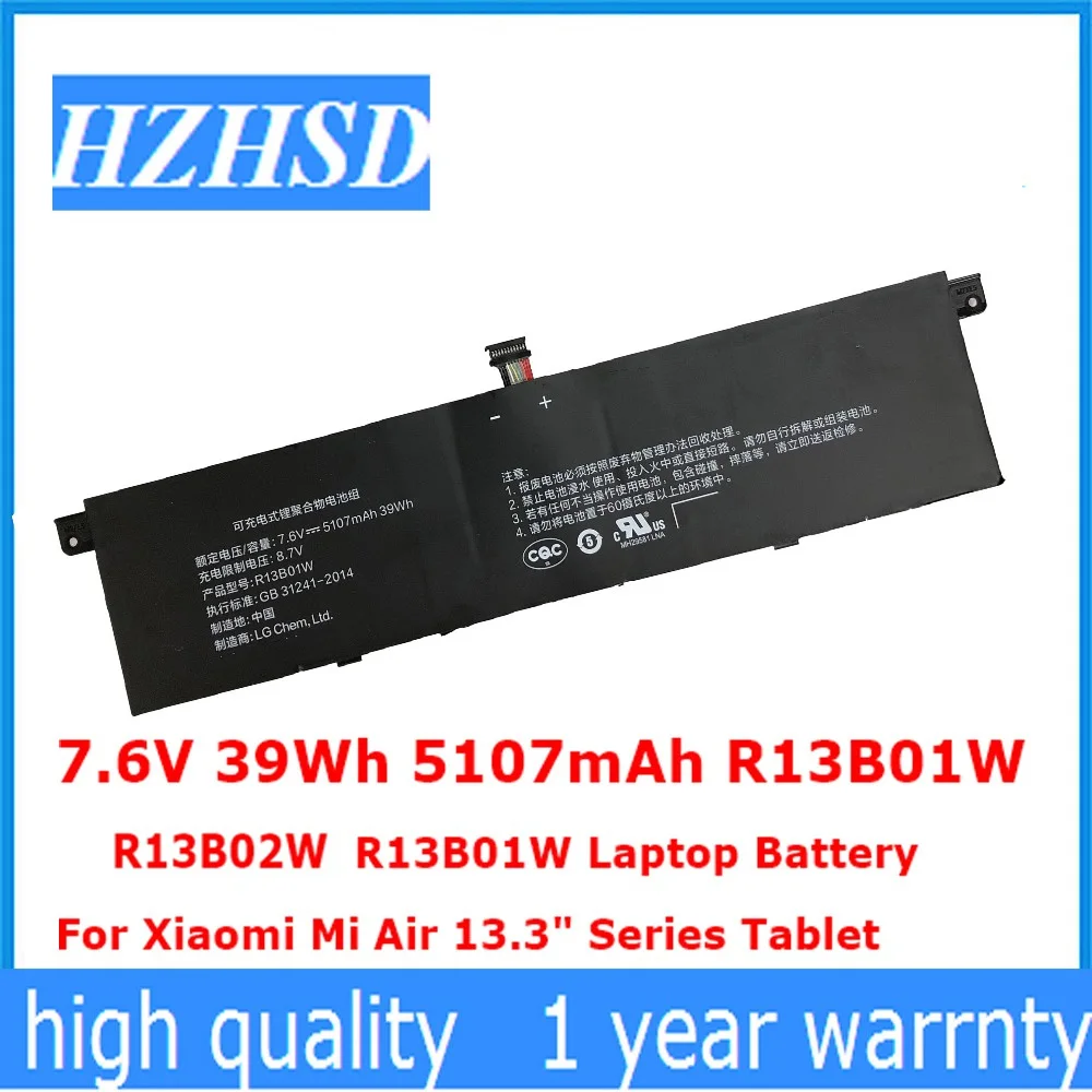 7.6V 39Wh 5107mAh R13B01W R13B02W new R13B01W R13B02W Laptop Battery For Xiaomi Mi Air 13.3\