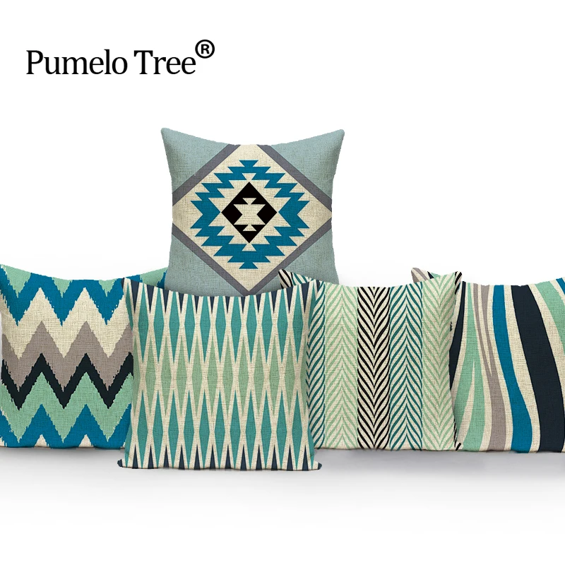 

Morocco Decor Geometric Throw Pillow Cover Case Linen Cushion Cover For Sofa Home Decor Green Wave Custom Capa De Almofadas