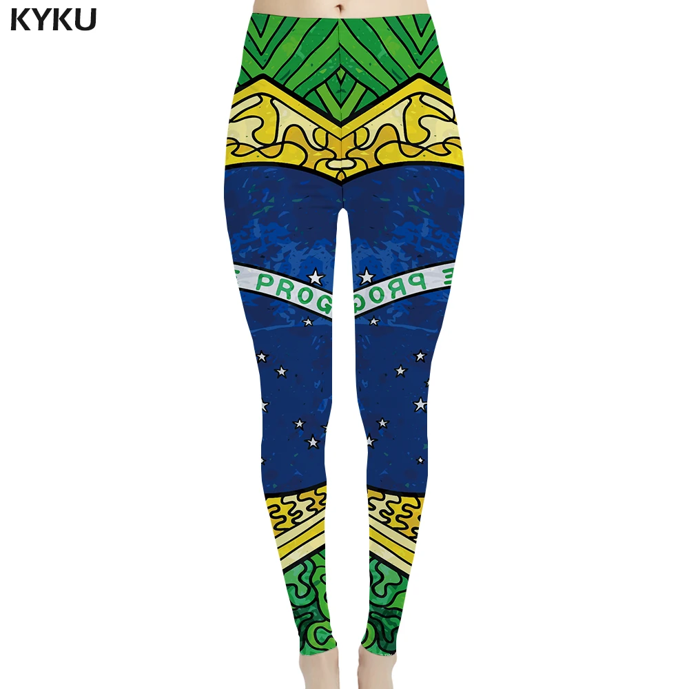 Бренд KYKU, бразильские леггинсы с флагом, женские штаны со звездами, зеленые Леггинсы, цветные спортивные сексуальные женские леггинсы с 3d принтом, штаны