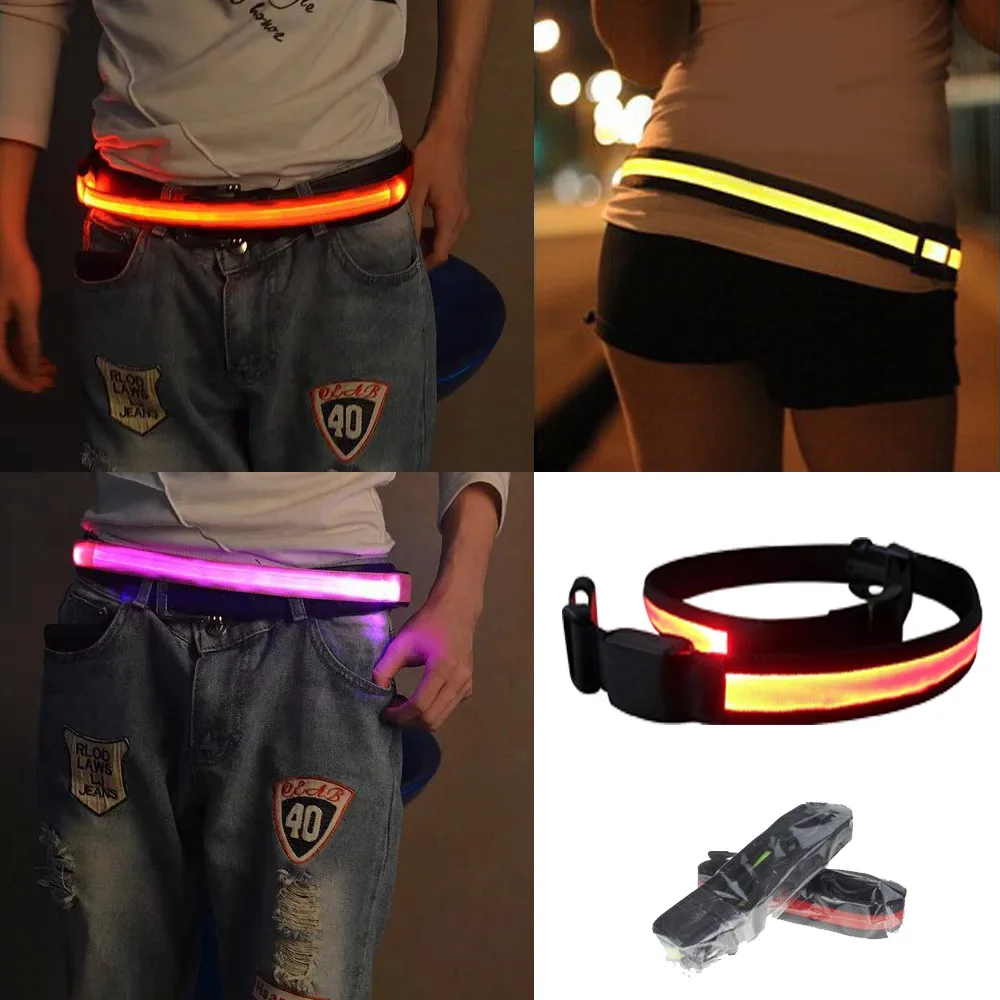 LED Flashing Running Belt Glow Belt Reflective Buckle Belt night safety ...