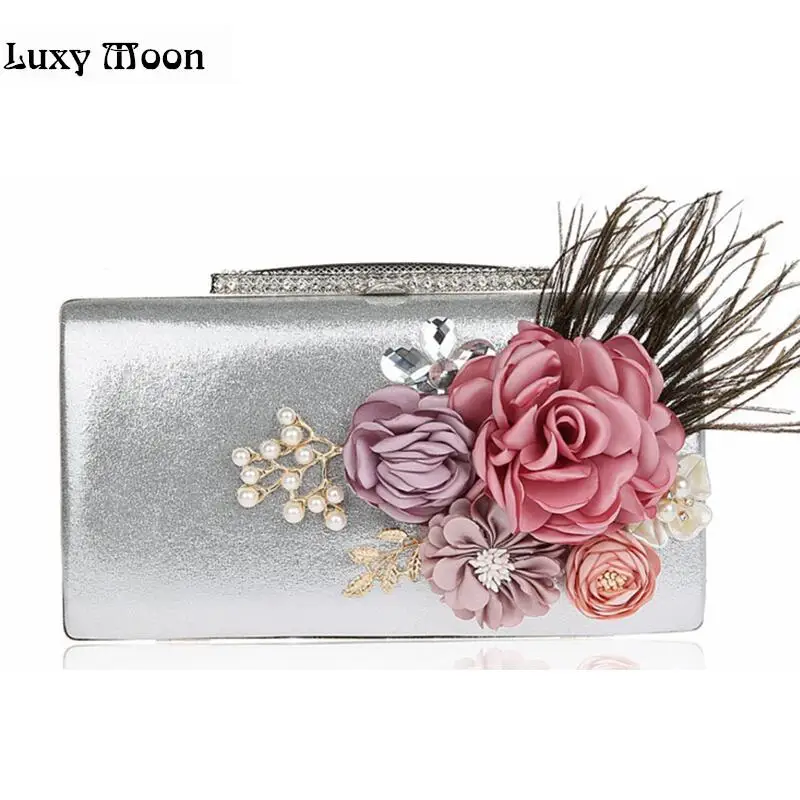 

Luxy Moon HOT Feather Evening Clutch Bag Day Clutches Flower Pearl Handbag Handmade Evening Bags Wedding Bride Purse