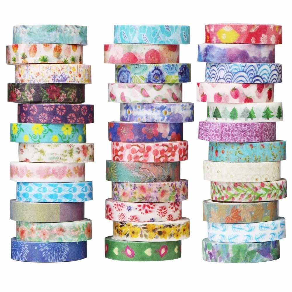 

36 Rolls Mini Washi Tape Set Paper Masking Tape Fruit Flower Decorative Adhesive Tape DIY Scrapbook Sticker Tapes Label,8mm*4m