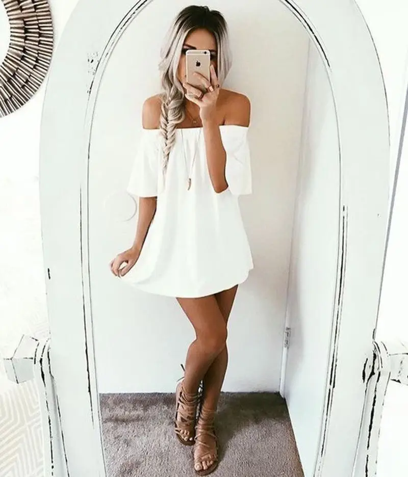 

Women Summer Boho Casual Short Dress Fashion Solid Beach Dresses Sundress