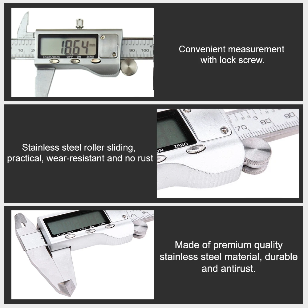 Электронный цифровой суппорт Водонепроницаемый Нержавеющая сталь штангенциркуль 6 дюймов/150 мм высокой точности ЖК-дисплей Дисплей микрометрический измеритель