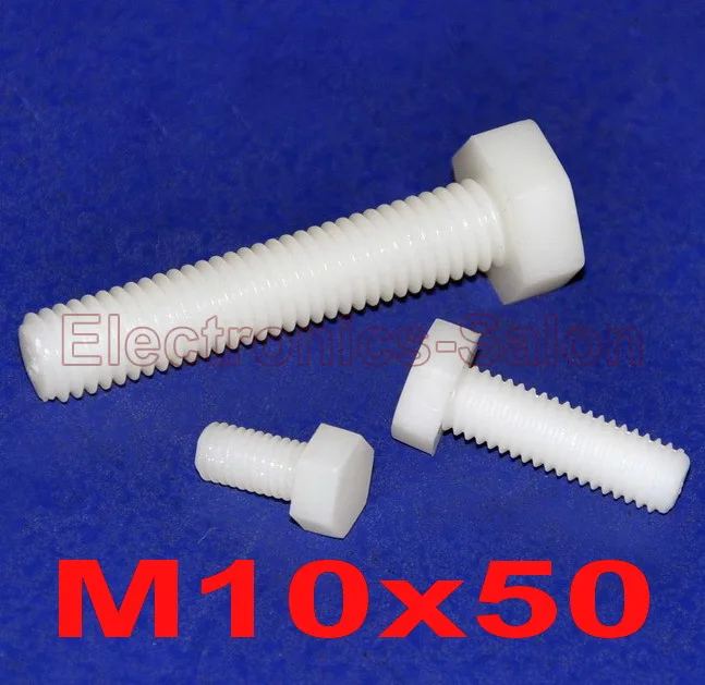 ( 10 pcs/lot ) Metric M10 x 50mm Nylon Hex Bolt, Hexagonal Screw.