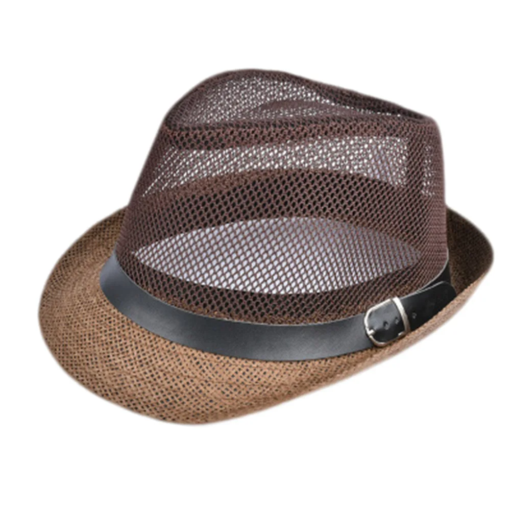 Летняя соломенная шляпа котелок для мужчин Jazz Козырек Кепка для джентльмена папа шляпа сетка плоская homberg пляжная шляпа