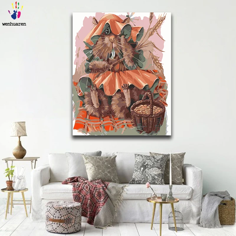 

DIY paints pictures by numbers Hamster wearing clothes painting Coloring by numbers with kits for home decoration
