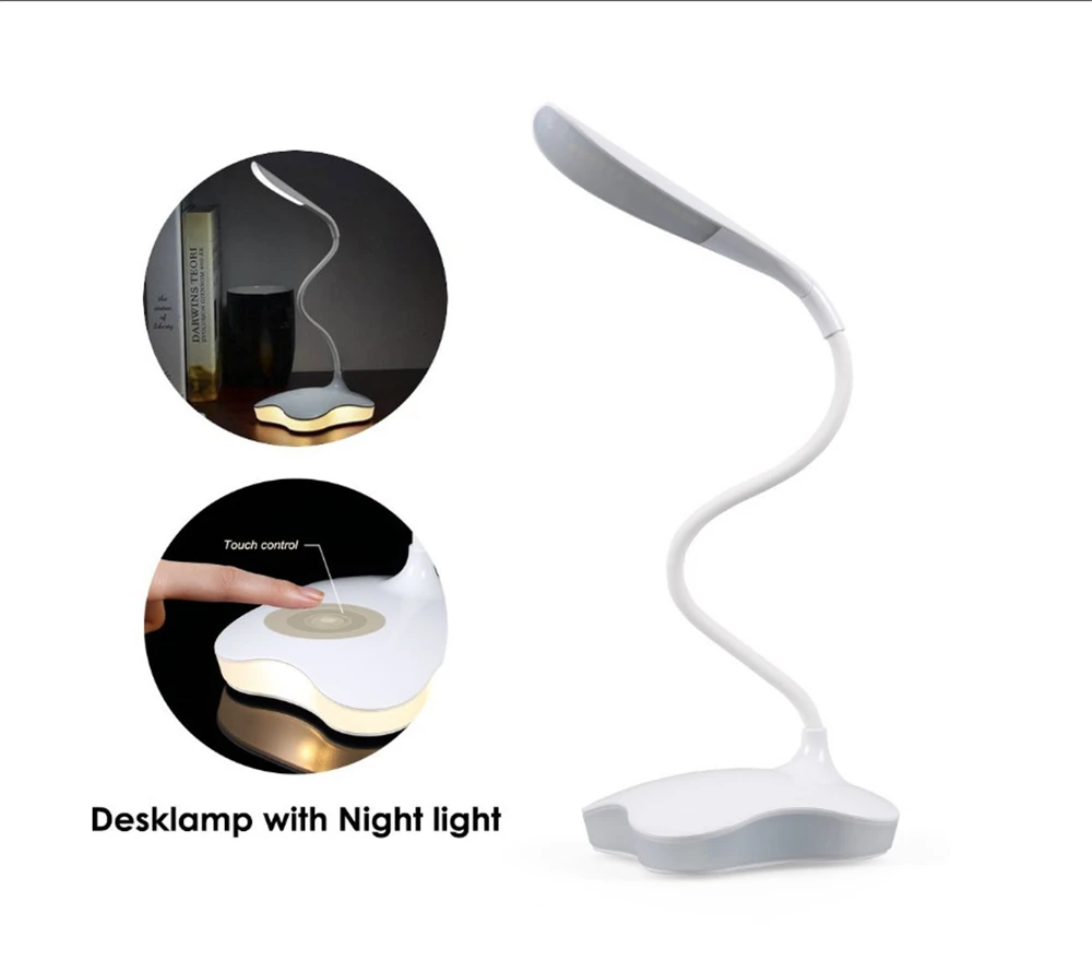 LED Desk Table Lamp Night Light Clover 3 Level Dimmable Auto Sensor Touch Wireless USB Rechargeable For Bedside Reading