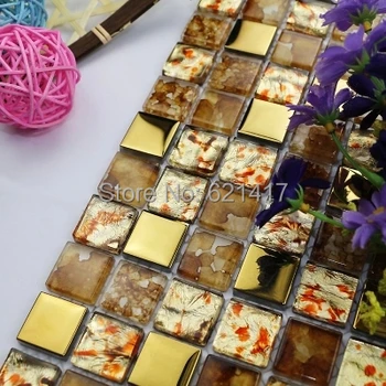 

crystal glass maple leaf electroplating gold foil mosaic tiles for bathroom home improvement kitchen backsplash